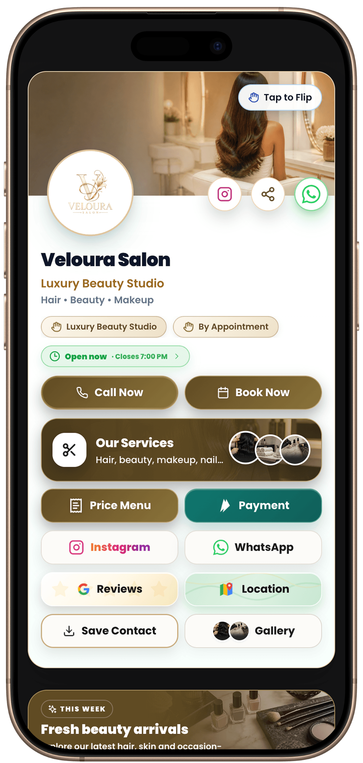 Veloura Salon OneLink mobile mockup